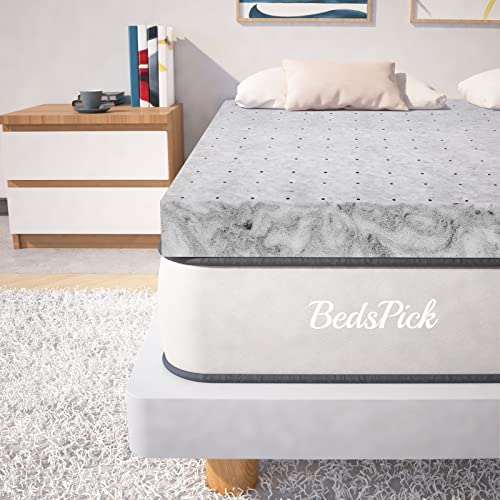 BedsPick 2 Inch Memory Foam Mattress Topper Twin XL Size, Bamboo Charcoal Mattress Topper, CertiPUR-US Certified, Super Soft Twin XL Topper College Dorm Extra Long Mattress Pad