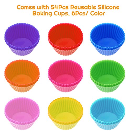 54 Pack Silicone Muffin Cups, Selizo Silicone Cupcake Baking Cups Reusable Muffin Liners Cupcake Wrapper Cups Holders for Muffins, Cupcakes and Candies