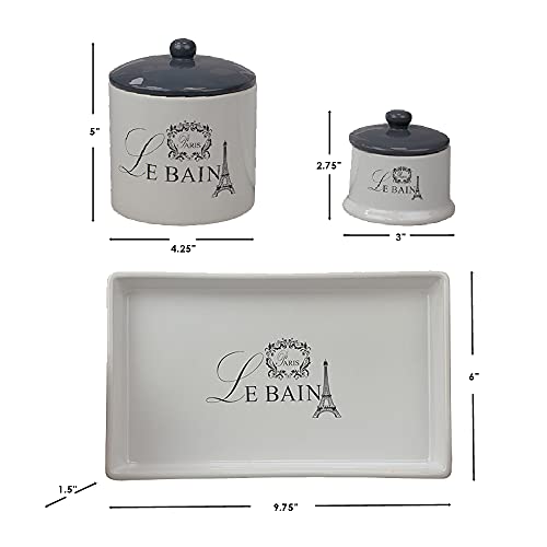 Home Basics, White Le Bain Paris 2 Piece Canister Set with Coordinating Ceramic Vanity Tray