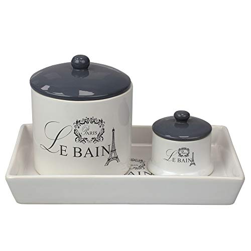 Home Basics, White Le Bain Paris 2 Piece Canister Set with Coordinating Ceramic Vanity Tray