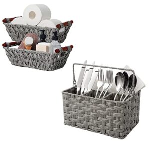 granny says bundle of 2-pack gray bathroom decor baskets & 1-pack plastic cutlery organizer