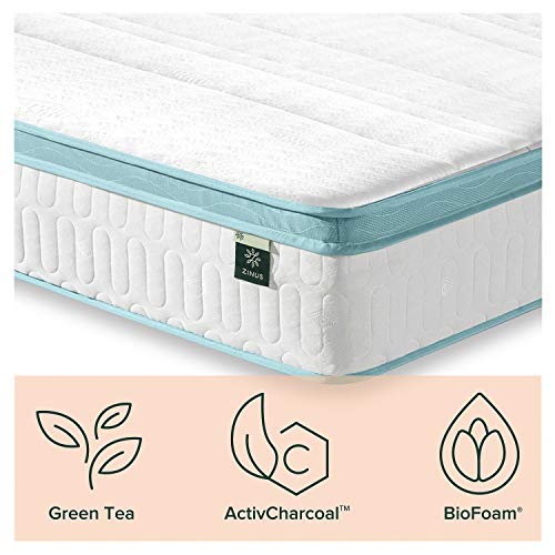 Zinus 10 Inch Mint Green Memory Foam Hybrid Spring Mattress, King, White