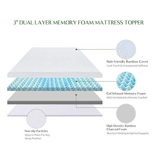 Novilla Twin XL Mattress Topper, 3" Dual Layer Memory Foam Mattress Topper Enhance Cooling, Supportive & Pressure Relieving, with Breathable Bamboo Cover,Twin XL Size, Yozora, White (NV0T801-3-TXL)