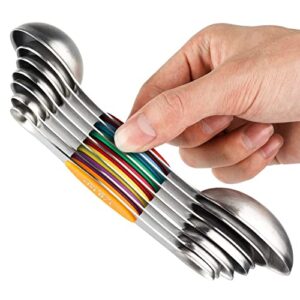 magnetic measuring spoons set of 7 stainless steel stackable dual sided teaspoon tablespoon for measuring dry and liquid ingredients, fits in spice jar