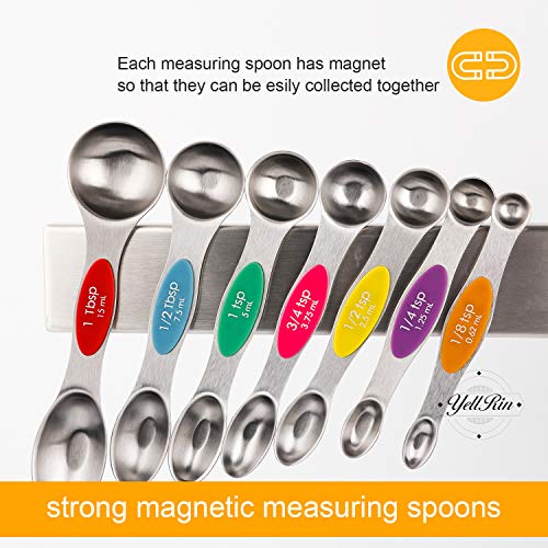 Magnetic Measuring Spoons Set of 7 Stainless Steel Stackable Dual Sided Teaspoon Tablespoon for Measuring Dry and Liquid Ingredients, Fits in Spice Jar