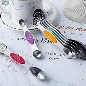 Magnetic Measuring Spoons Set of 7 Stainless Steel Stackable Dual Sided Teaspoon Tablespoon for Measuring Dry and Liquid Ingredients, Fits in Spice Jar