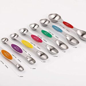 Magnetic Measuring Spoons Set of 7 Stainless Steel Stackable Dual Sided Teaspoon Tablespoon for Measuring Dry and Liquid Ingredients, Fits in Spice Jar