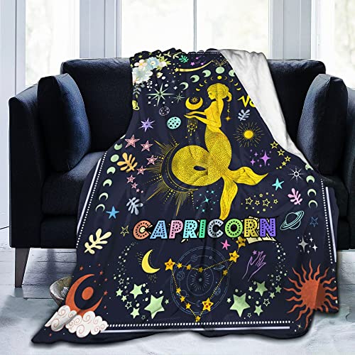 Cartoon Capricorn Blanket Constellations Throw Blankets Soft Horoscope Astrology Flannel Throw Blanket Zodiac Sign 50"X40"