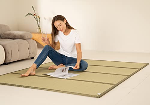 MustMat Tatami Mat Rush Grass Tatami Mattress Japanese Traditional Foldable (queen-61 x78)