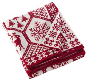 saro lifestyle sevan collection christmas design knitted throw blanket, 50" x 60", red tone