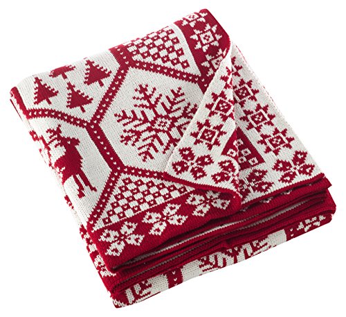 SARO LIFESTYLE Sevan Collection Christmas Design Knitted Throw Blanket, 50" x 60", Red Tone