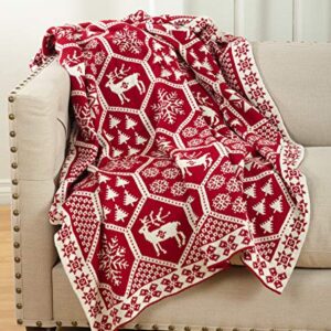 SARO LIFESTYLE Sevan Collection Christmas Design Knitted Throw Blanket, 50" x 60", Red Tone