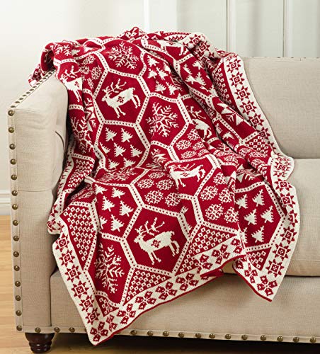 SARO LIFESTYLE Sevan Collection Christmas Design Knitted Throw Blanket, 50" x 60", Red Tone