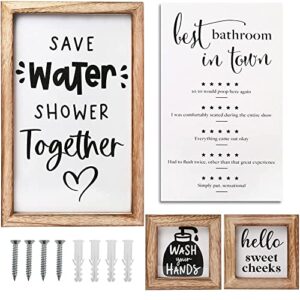 lotfancy farmhouse bathroom decor, funny wall signs and wooden back of toilet storage basket