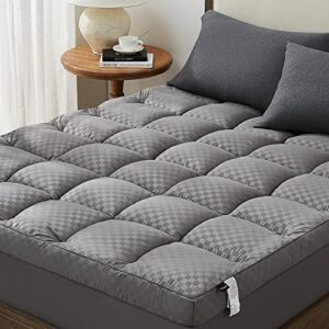 toptopper mattress topper full size, cooling mattress pad cover for hot sleepers, extra thick 5d snow down alternative overfilled plush pillow top with 8-21 inch deep pocket -54"x75" dark grey