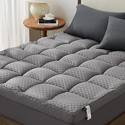 TopTopper Mattress Topper Full Size, Cooling Mattress Pad Cover for Hot Sleepers, Extra Thick 5D Snow Down Alternative Overfilled Plush Pillow Top with 8-21 Inch Deep Pocket -54"x75" Dark Grey