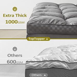 TopTopper Mattress Topper Full Size, Cooling Mattress Pad Cover for Hot Sleepers, Extra Thick 5D Snow Down Alternative Overfilled Plush Pillow Top with 8-21 Inch Deep Pocket -54"x75" Dark Grey