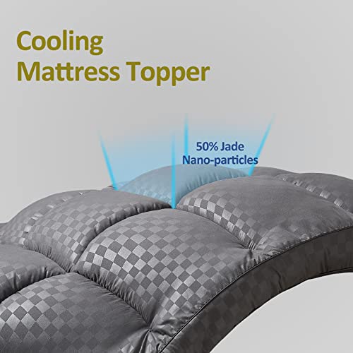 TopTopper Mattress Topper Full Size, Cooling Mattress Pad Cover for Hot Sleepers, Extra Thick 5D Snow Down Alternative Overfilled Plush Pillow Top with 8-21 Inch Deep Pocket -54"x75" Dark Grey