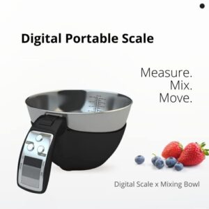 Fradel Digital Kitchen Food Scale with Bowl (Removable) and Measuring Cup - Stainless Steel, Backlight, 11lbs Capacity - Cooking, Baking, Gym, Diet - Precise Measuring (Black)