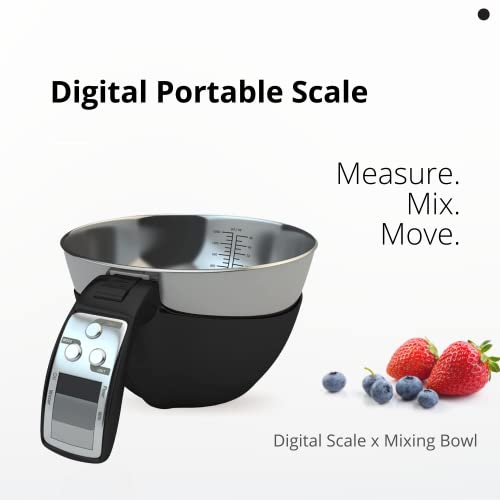 Fradel Digital Kitchen Food Scale with Bowl (Removable) and Measuring Cup - Stainless Steel, Backlight, 11lbs Capacity - Cooking, Baking, Gym, Diet - Precise Measuring (Black)