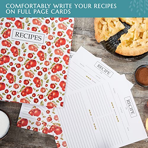 Recipe Binder – Write 100 Favorite Recipes on 50 Double Sided Blank Recipe Cards (8.5x11 in) w/ 50 Protective Sleeves & Add 200 Printed Recipes – Incl. Conversion Chart & 7 Menu Dividers