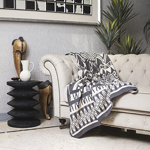 BlossoME Grey & White Knit Throws 50”*66” /Multi-Geometric Pattern Thermal Knit Throws for All-Seasons/Decorative Throw Blankets for Couch, Sofas, Beds and Gifts