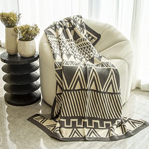 BlossoME Grey & White Knit Throws 50”*66” /Multi-Geometric Pattern Thermal Knit Throws for All-Seasons/Decorative Throw Blankets for Couch, Sofas, Beds and Gifts