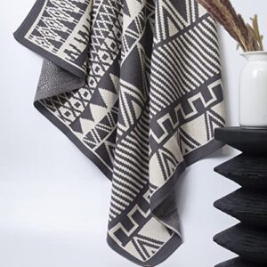 BlossoME Grey & White Knit Throws 50”*66” /Multi-Geometric Pattern Thermal Knit Throws for All-Seasons/Decorative Throw Blankets for Couch, Sofas, Beds and Gifts