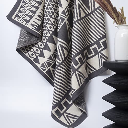 BlossoME Grey & White Knit Throws 50”*66” /Multi-Geometric Pattern Thermal Knit Throws for All-Seasons/Decorative Throw Blankets for Couch, Sofas, Beds and Gifts