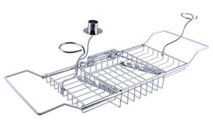 yontree bathtub tray caddy stainless steel expandable with bathroom wine glass racks reading holder (24-33) x3.3x7.9 inches