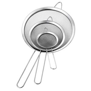 Yqlinnn Stainless Steel Fine Mesh Strainer, Set of 3 Fine Mesh Strainer for Kitchen, Use for Tea, Flour, Rice, Juice, Vegetable, Etc, 3.15", 5.51", 7.88", Silver