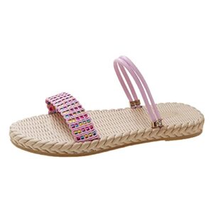 house slippers for women indoor outdoor summer casual beach boho slippers comfy open toe house shoes (pink, 6.5)