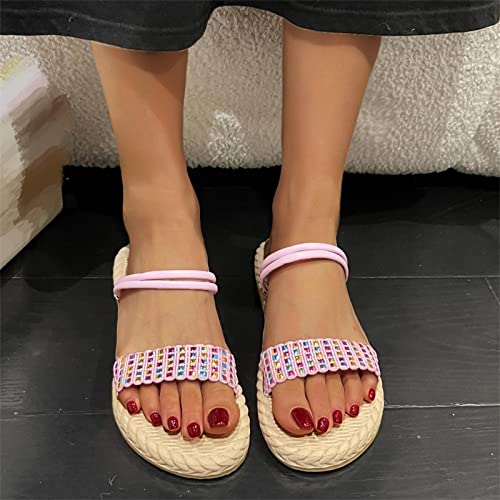 House Slippers for Women Indoor Outdoor Summer Casual Beach Boho Slippers Comfy Open Toe House Shoes (Pink, 6.5)