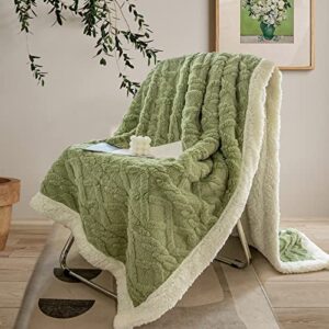 plush thick sherpa throw blanket - soft warm breathable fleece velvet blanket with 3d stylish cable pattern for bed sofa recliner chair - fluffy throw size 50"×60", sage green