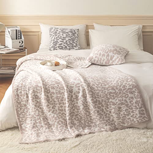 FELENIW Super Soft Fuzzy Cream Fleece Leopard Throw Blanket for Couch Bed Sofa Camping Travel Lightweight Washable Fleece Microfiber Bed Throw Blankets for Home Decor 51"X63"