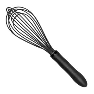 teevea silicone whisk,kitchen silicone whisks for cooking non scratch,wisking tool metal wire stainless steel whisk egg bread silicone wisk,small mini heat resistant whisk 11-inch,black