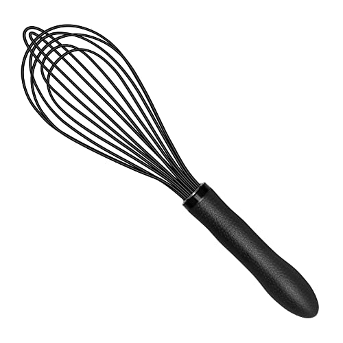 TEEVEA Silicone Whisk,Kitchen Silicone Whisks for Cooking Non Scratch,Wisking Tool Metal Wire Stainless Steel Whisk Egg Bread Silicone Wisk,Small Mini Heat Resistant Whisk 11-Inch,Black