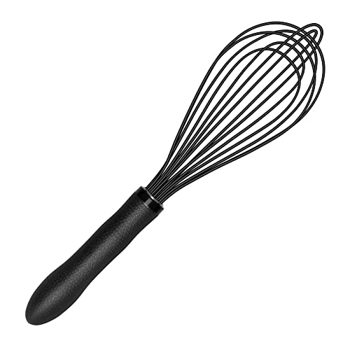 TEEVEA Silicone Whisk,Kitchen Silicone Whisks for Cooking Non Scratch,Wisking Tool Metal Wire Stainless Steel Whisk Egg Bread Silicone Wisk,Small Mini Heat Resistant Whisk 11-Inch,Black