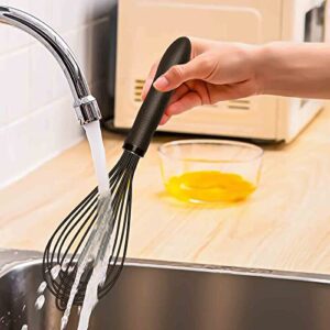 TEEVEA Silicone Whisk,Kitchen Silicone Whisks for Cooking Non Scratch,Wisking Tool Metal Wire Stainless Steel Whisk Egg Bread Silicone Wisk,Small Mini Heat Resistant Whisk 11-Inch,Black