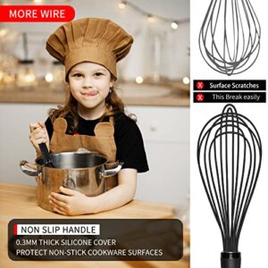 TEEVEA Silicone Whisk,Kitchen Silicone Whisks for Cooking Non Scratch,Wisking Tool Metal Wire Stainless Steel Whisk Egg Bread Silicone Wisk,Small Mini Heat Resistant Whisk 11-Inch,Black