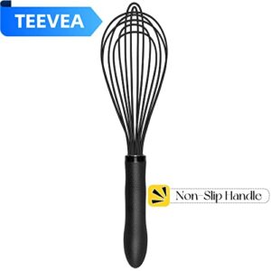 TEEVEA Silicone Whisk,Kitchen Silicone Whisks for Cooking Non Scratch,Wisking Tool Metal Wire Stainless Steel Whisk Egg Bread Silicone Wisk,Small Mini Heat Resistant Whisk 11-Inch,Black