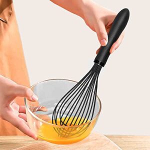 TEEVEA Silicone Whisk,Kitchen Silicone Whisks for Cooking Non Scratch,Wisking Tool Metal Wire Stainless Steel Whisk Egg Bread Silicone Wisk,Small Mini Heat Resistant Whisk 11-Inch,Black