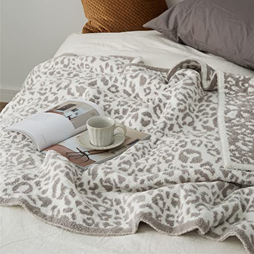 Fluffy Warm Plush Leopard Throw Blanket Twin Size, Reversible Grey Cheetah Printed Pattern Winter Fuzzy Fleece Blankets for Bed Couch Sofa, Soft Microfiber Blanket 60x80 Inches