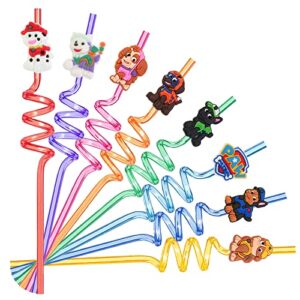 paw dog party supplies,jounykol 24pcs plastic drinking straws 8 designs great for kids boys girls gifts as theme party decorations and birthday party supplies with 2 cleaning brushes