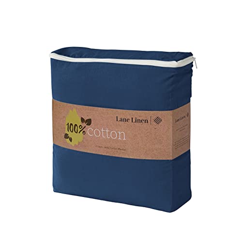 LANE LINEN Navy Blue Twin Blanket for Bed – 100% Cotton 320GSM Lightweight Soft Cozy 3-Layer Oversized Cooling Summer Throw Durable Breathable All Season Percale Weave 68”x90”