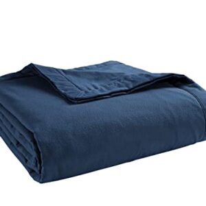 LANE LINEN Navy Blue Twin Blanket for Bed – 100% Cotton 320GSM Lightweight Soft Cozy 3-Layer Oversized Cooling Summer Throw Durable Breathable All Season Percale Weave 68”x90”