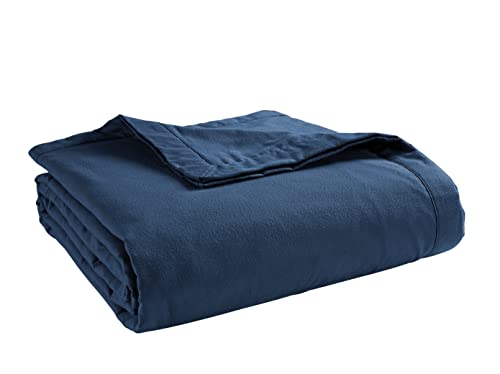 LANE LINEN Navy Blue Twin Blanket for Bed – 100% Cotton 320GSM Lightweight Soft Cozy 3-Layer Oversized Cooling Summer Throw Durable Breathable All Season Percale Weave 68”x90”