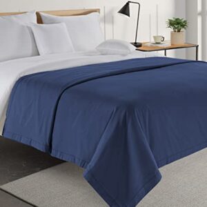 LANE LINEN Navy Blue Twin Blanket for Bed – 100% Cotton 320GSM Lightweight Soft Cozy 3-Layer Oversized Cooling Summer Throw Durable Breathable All Season Percale Weave 68”x90”