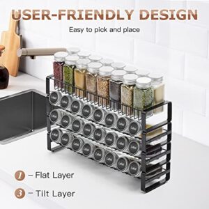 JONYJ Spice Rack Organizer for Cabinet, 4 Tier Stackable Seasoning Rack Organizer, Detachable Countertop Spice Rack, Freestanding Spice Jar Organizer, Black Frosted Iron Kitchen Counter Shelf