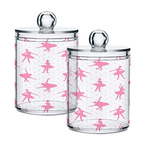 KEEPREAL Pink Ballerina Qtip Holder Dispenser with Lids, 4PCS Plastic Food Storage Canisters, Apothecary Jar Containers for Vanity Organizer Storage